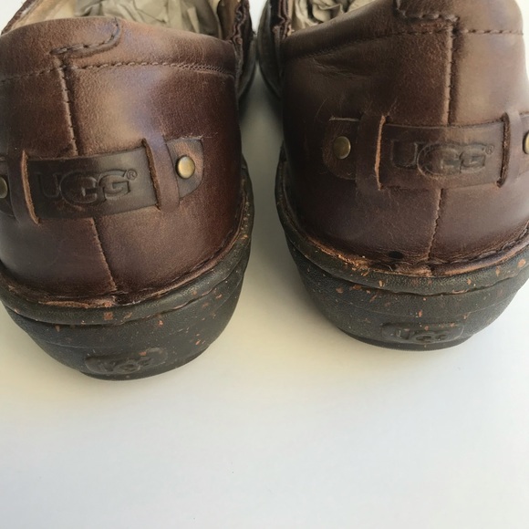 UGG Anila Full Grain Leather Wool Lined Closed Back Slip On Shoes Comfort Clogs - Picture 4 of 14